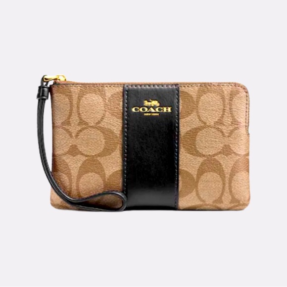 Coach Corner Zip Wristlet In Signature Canvas Zip-Top closure - Picture 1 of 3